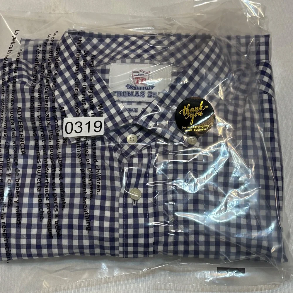 Thomas Dean Collegiate TCU Horned Frogs Gingham Button Down Shirt Mens XL Navy
